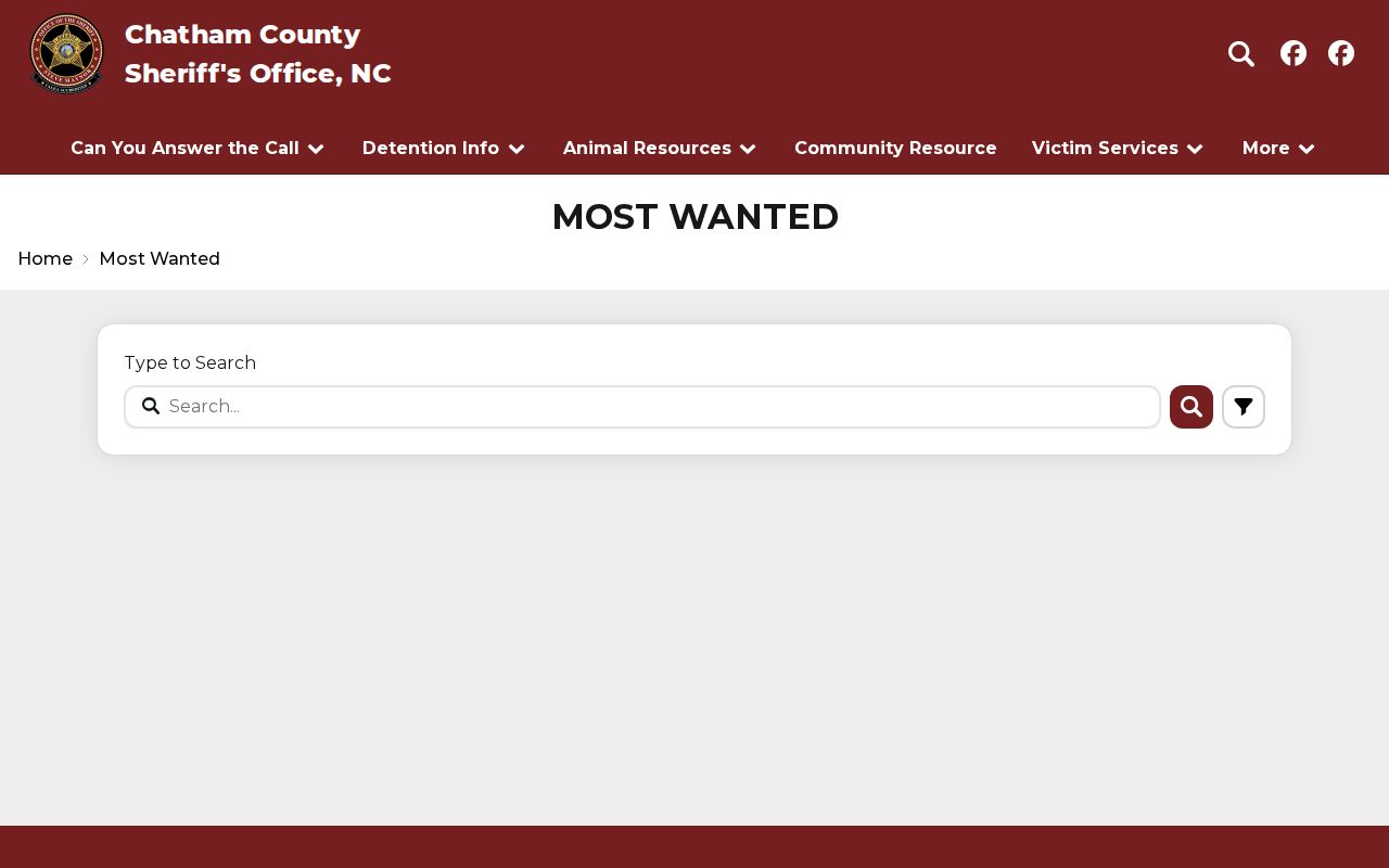Chatham County Sheriff official Most Wanted arrest-warrant page