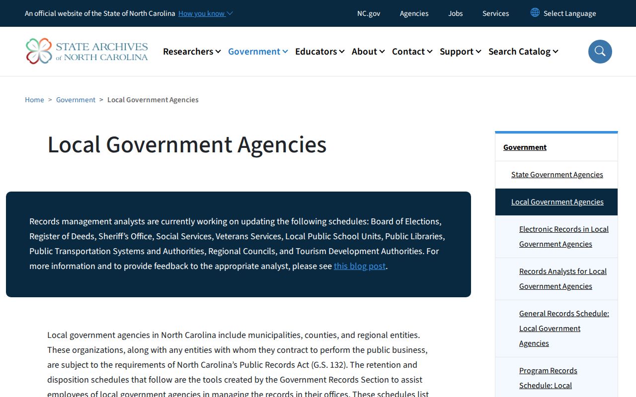 State Archives of North Carolina local government arrest-record guidance