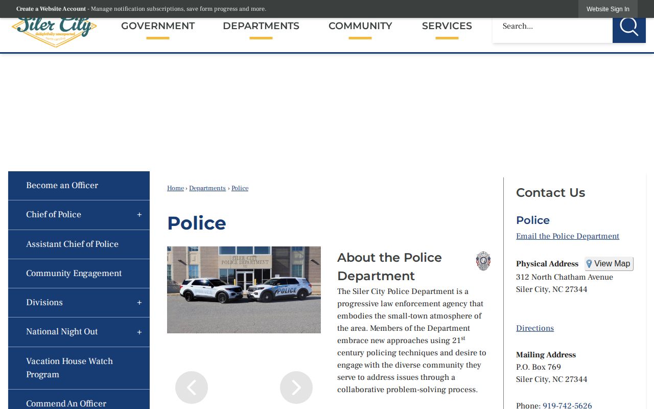 Siler City Police Department official contact page for arrest records